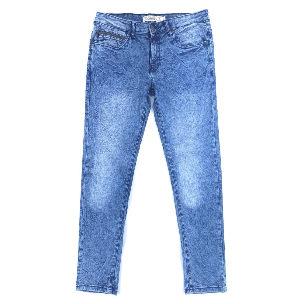 Akademiks Men Jeans Jeanius Slim‎ 30x30 Blue Acid Wash Streetwear Zipper Detail